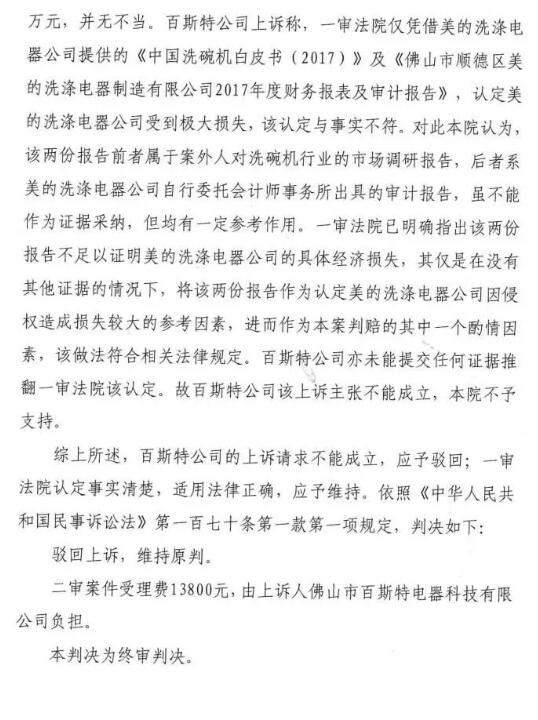 美的終審勝訴！佛山百斯特洗碗機專利侵權(quán)案塵埃落定