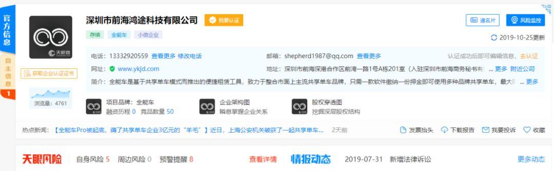 全能車App翻車背后：一份押金撬開所有單車，幕后公司坐擁27個(gè)商標(biāo)