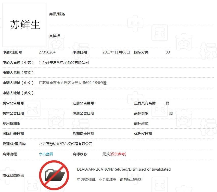 蘇寧布局新零售遇阻，6件“蘇鮮生”商標(biāo)慘遭駁回！