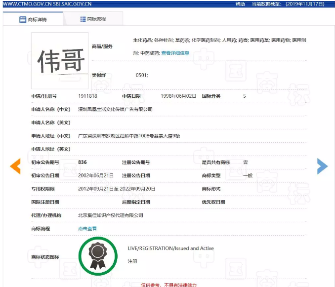 “偉哥”商標(biāo)不構(gòu)成通用名稱，注冊予以維持