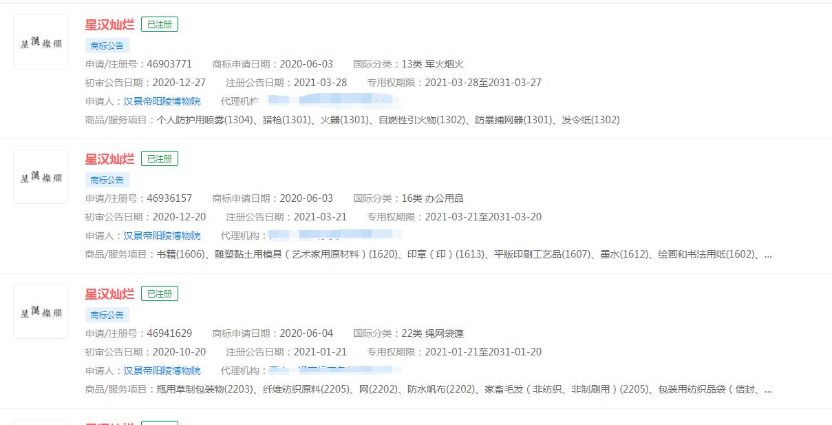 電視劇《星漢燦爛》商標(biāo)已被不同公司注冊(cè)，分類涉及眾多